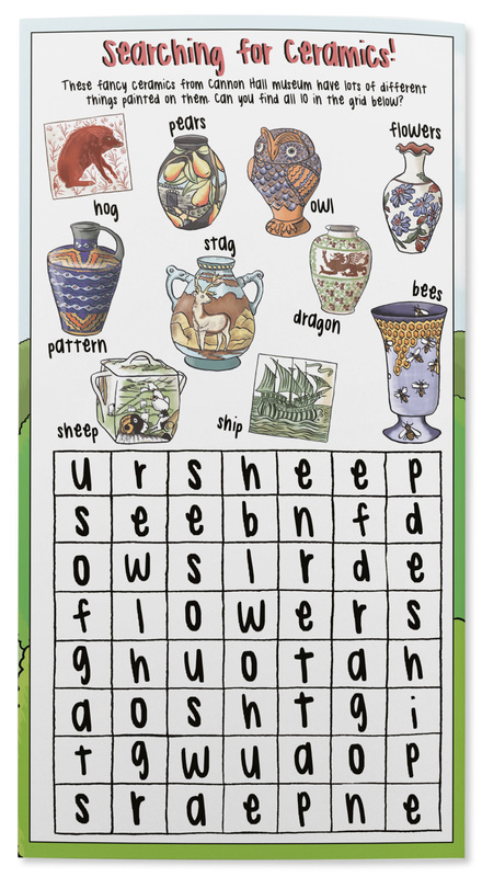 Educational illustated ceramics word search activity for children by Emma Metcalfe